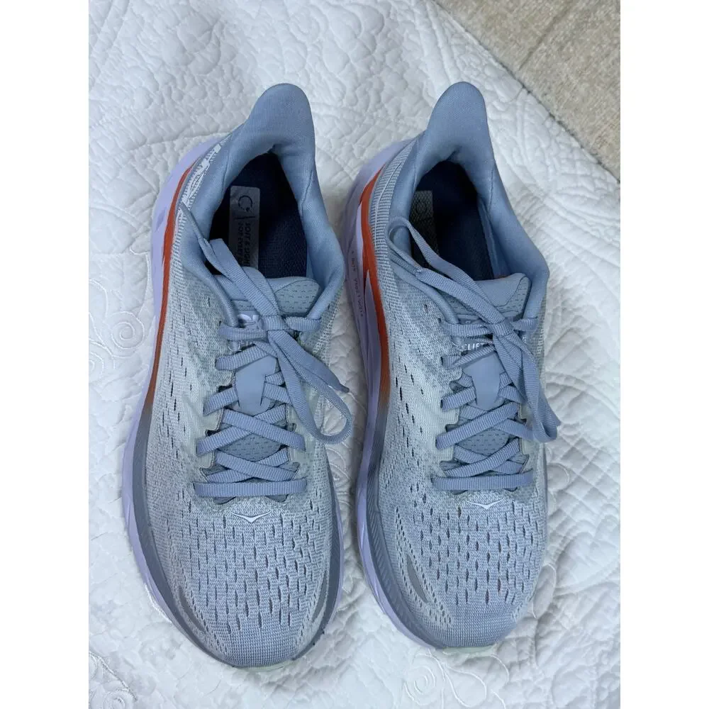 Hoka One One Women 7.5 Blue Clifton 8 Cushioned Lace Up Running Athletic Shoes